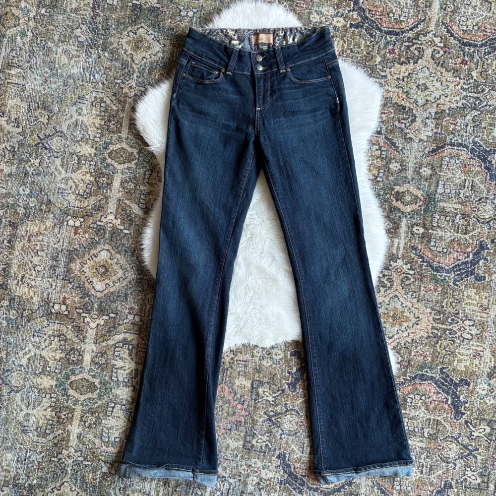 Paige‎ H.H. Boot Dark Wash Bootcut Jeans Women 26 Double Button Cuffed Hem
